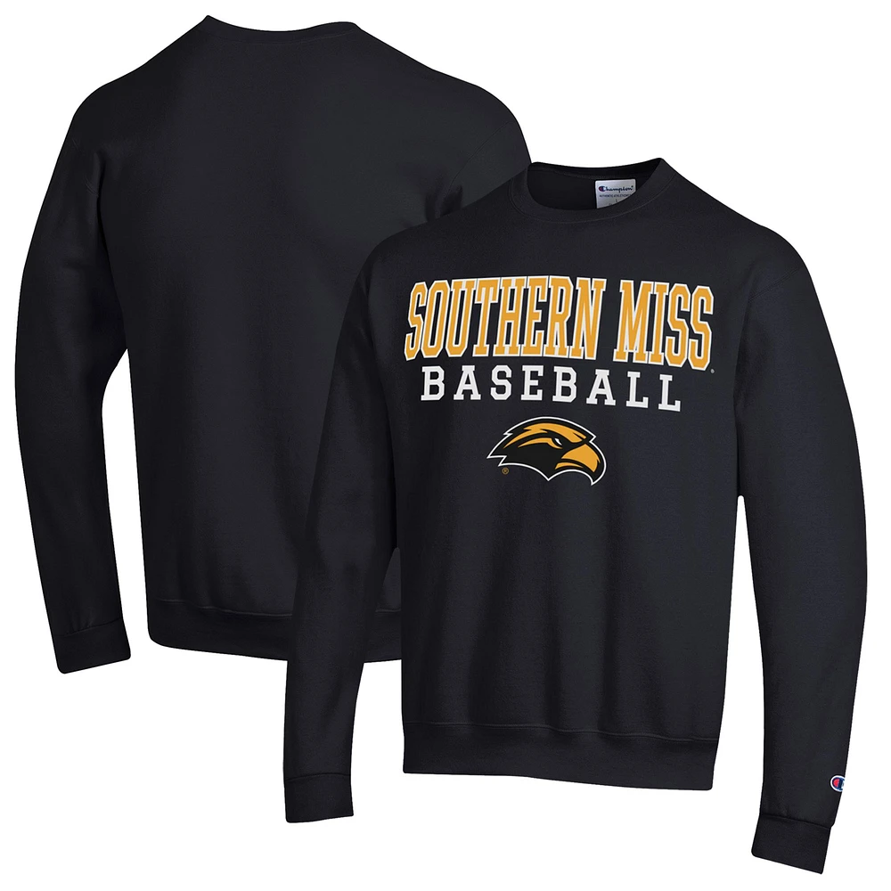 Men's Champion Black Southern Miss Golden Eagles Stack Baseball Powerblend Pullover Sweatshirt