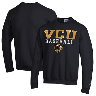 Men's Champion Black VCU Rams Stack Baseball Powerblend Pullover Sweatshirt