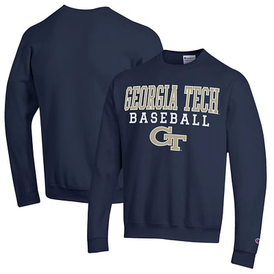 Men's Champion Navy Georgia Tech Yellow Jackets Stack Baseball Powerblend Pullover Sweatshirt
