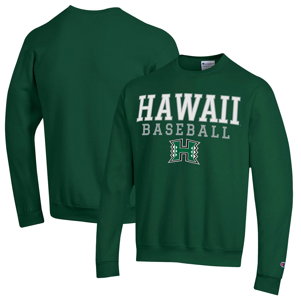 Men's Champion Green Hawaii Rainbow Warriors Stack Baseball Powerblend Pullover Sweatshirt