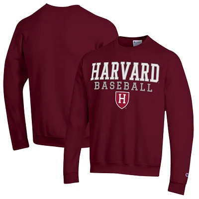 Men's Champion Crimson Harvard Stack Baseball Powerblend Pullover Sweatshirt