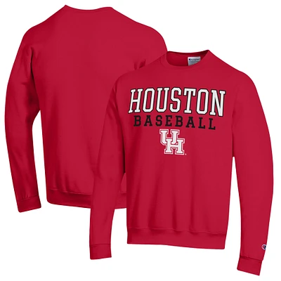 Men's Champion Red Houston Cougars Stack Baseball Powerblend Pullover Sweatshirt