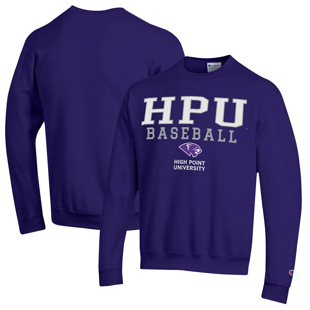 Men's Champion Purple High Point Panthers Stack Baseball Powerblend Pullover Sweatshirt