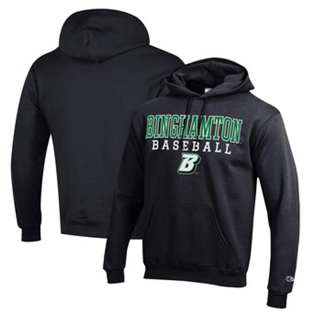 Men's Champion Black Binghamton Bearcats Stack Baseball Powerblend Pullover Hoodie