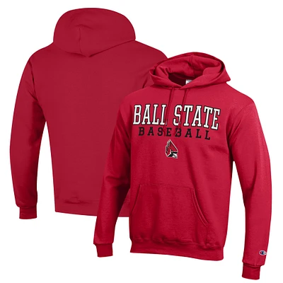 Men's Champion Cardinal Ball State Cardinals Stack Baseball Powerblend Pullover Hoodie