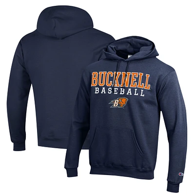 Men's Champion Navy Bucknell Bison Stack Baseball Powerblend Pullover Hoodie
