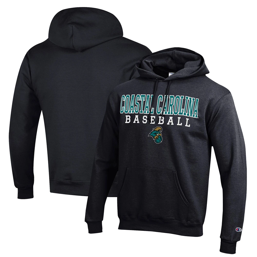 Men's Champion Black Coastal Carolina Chanticleers Stack Baseball Powerblend Pullover Hoodie