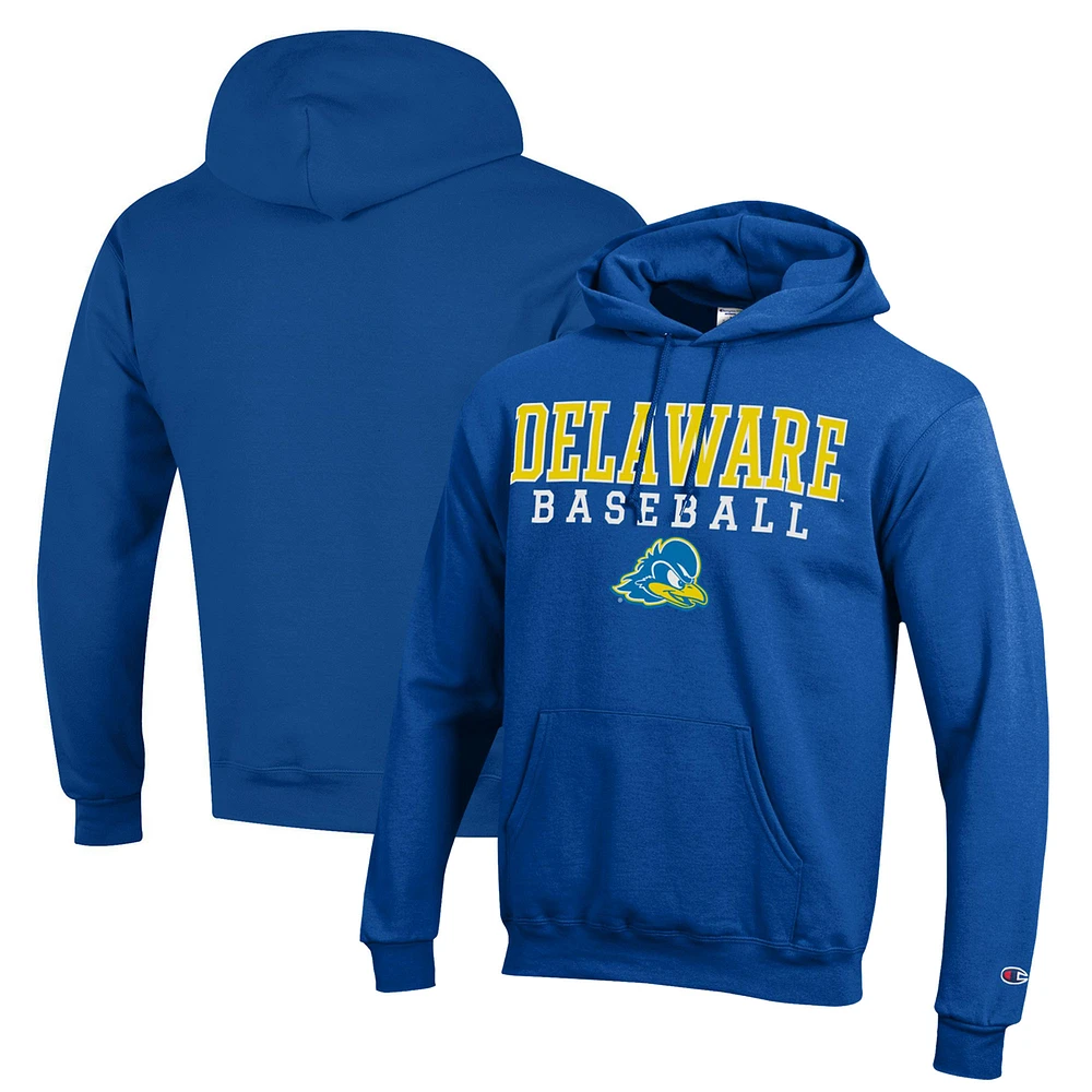 Men's Champion Royal Delaware Fightin' Blue Hens Stack Baseball Powerblend Pullover Hoodie