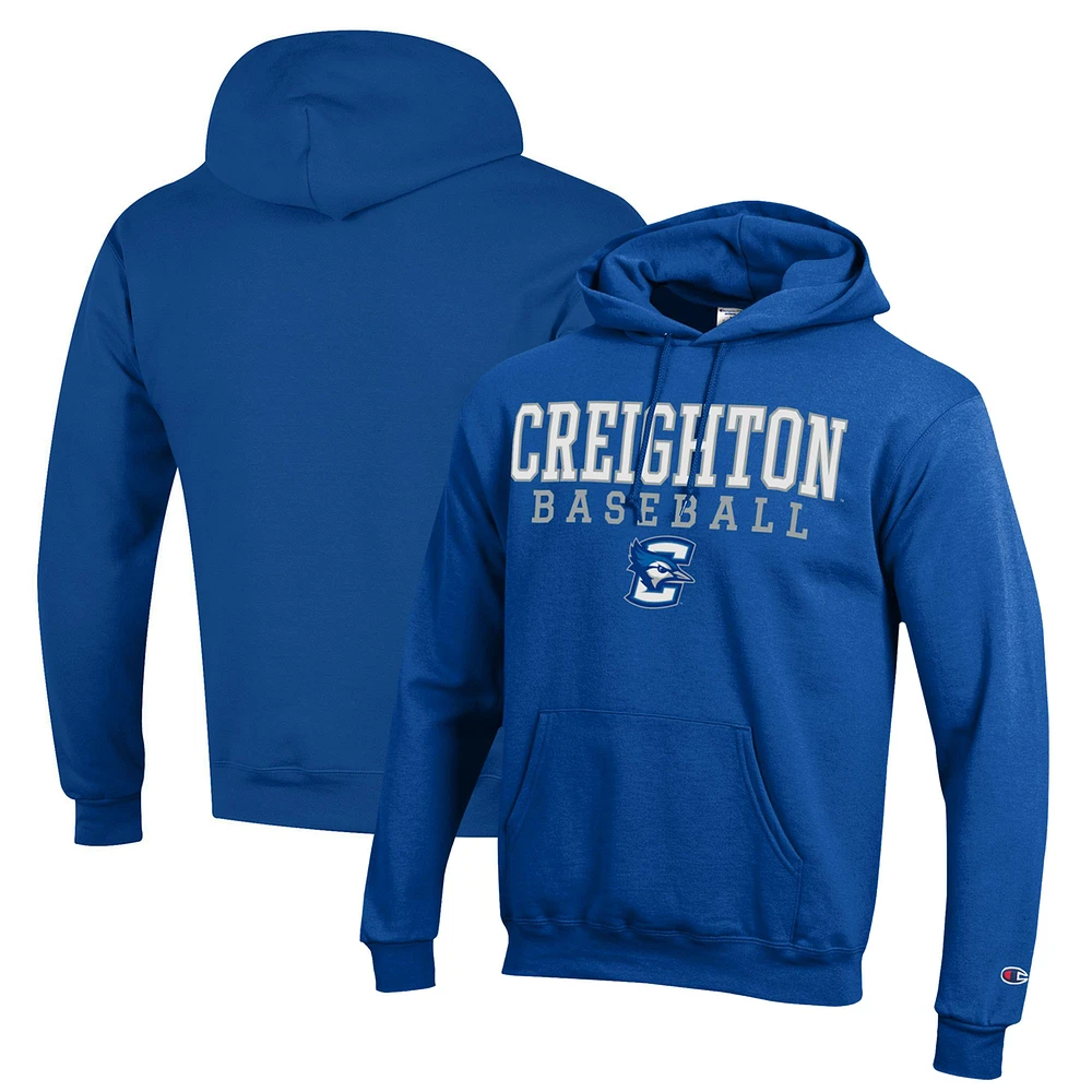 Men's Champion Blue Creighton Bluejays Stack Baseball Powerblend Pullover Hoodie