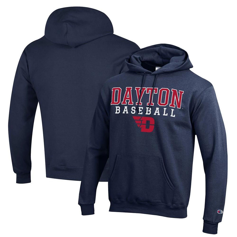 Men's Champion Navy Dayton Flyers Stack Baseball Powerblend Pullover Hoodie