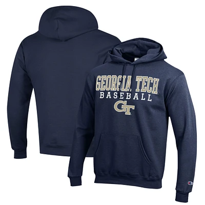 Men's Champion Navy Georgia Tech Yellow Jackets Stack Baseball Powerblend Pullover Hoodie