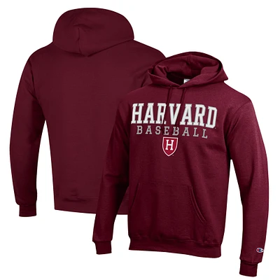 Men's Champion Crimson Harvard Stack Baseball Powerblend Pullover Hoodie