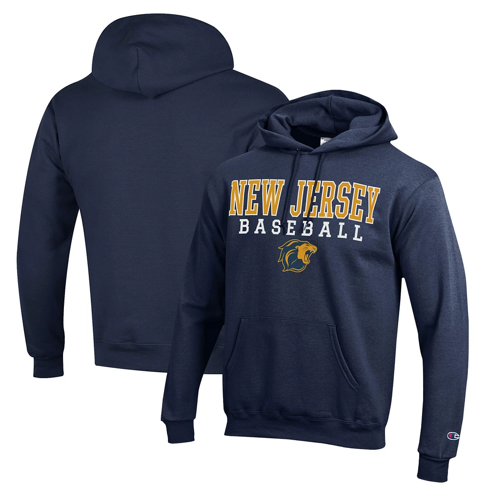 Men's Champion Navy College of New Jersey Lions Stack Baseball Powerblend Pullover Hoodie