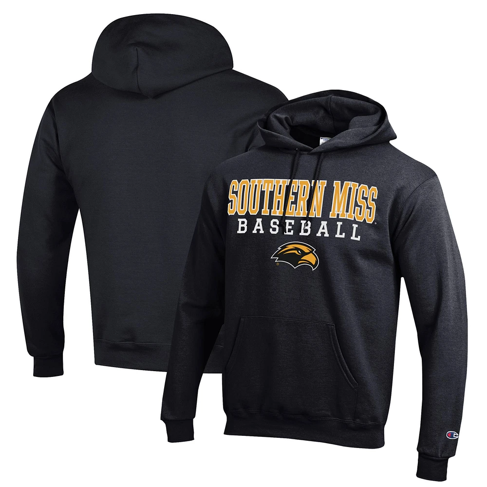 Men's Champion Black Southern Miss Golden Eagles Stack Baseball Powerblend Pullover Hoodie