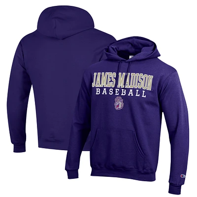 Men's Champion Purple James Madison Dukes Stack Baseball Powerblend Pullover Hoodie