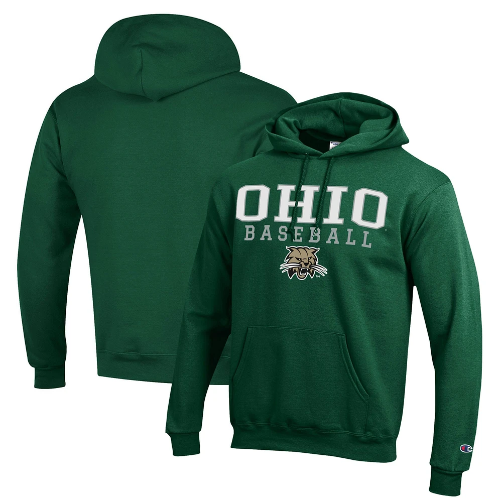 Men's Champion Green Ohio Bobcats Stack Baseball Powerblend Pullover Hoodie