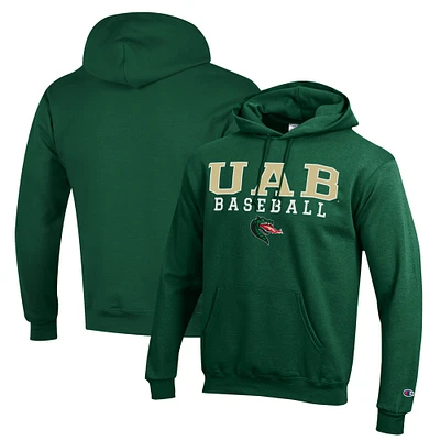 Men's Champion Green UAB Blazers Stack Baseball Powerblend Pullover Hoodie