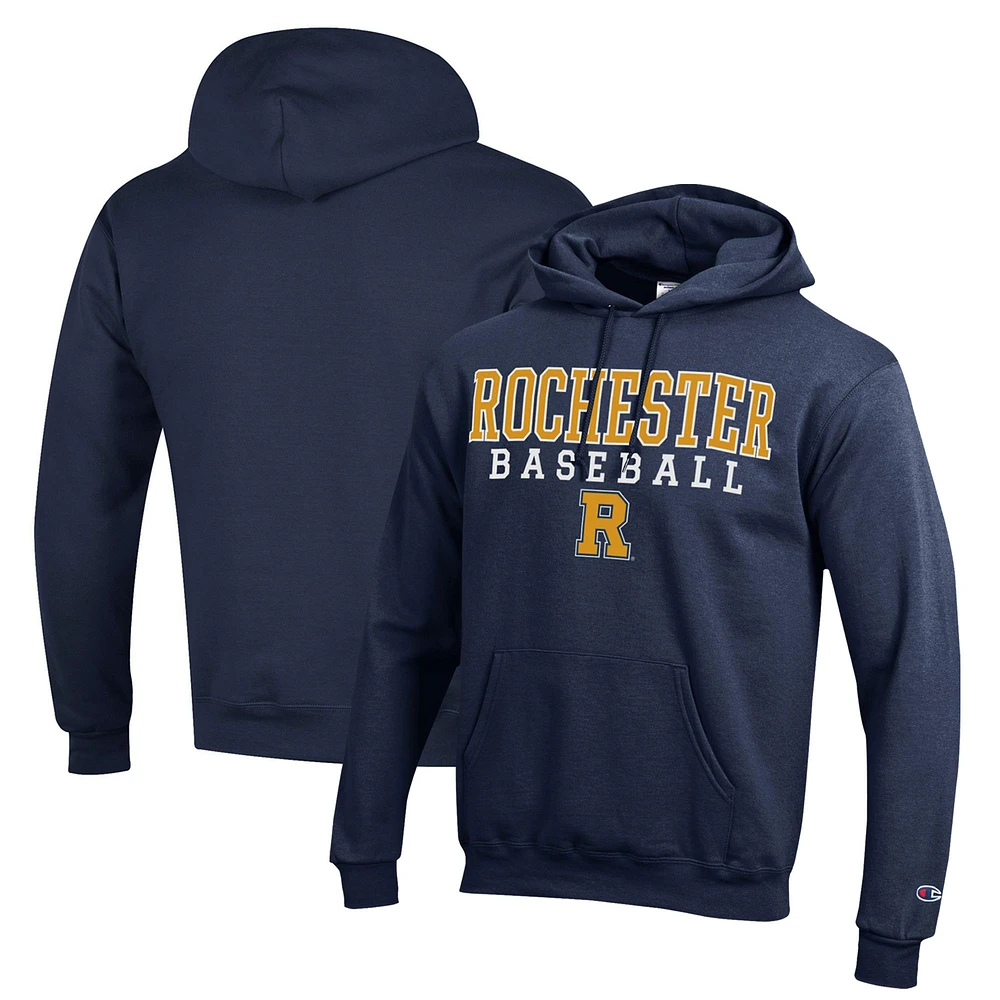 Men's Champion Navy Rochester Yellow Jackets Stack Baseball Powerblend Pullover Hoodie
