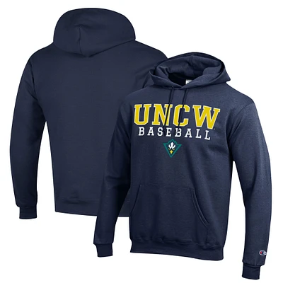 Men's Champion Navy UNC Wilmington Seahawks Stack Baseball Powerblend Pullover Hoodie