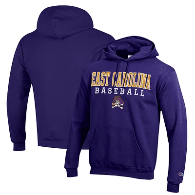 Men's Champion Purple ECU Pirates Stack Baseball Powerblend Pullover Hoodie