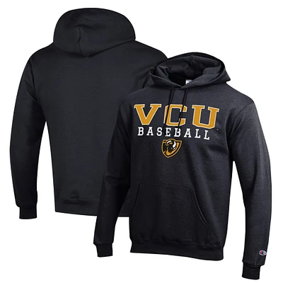 Men's Champion Black VCU Rams Stack Baseball Powerblend Pullover Hoodie