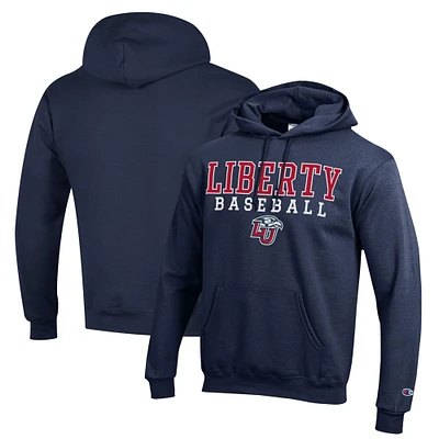 Men's Champion Navy Liberty Flames Stack Baseball Powerblend Pullover Hoodie