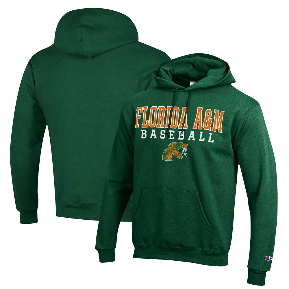 Men's Champion Green Florida A&M Rattlers Stack Baseball Powerblend Pullover Hoodie