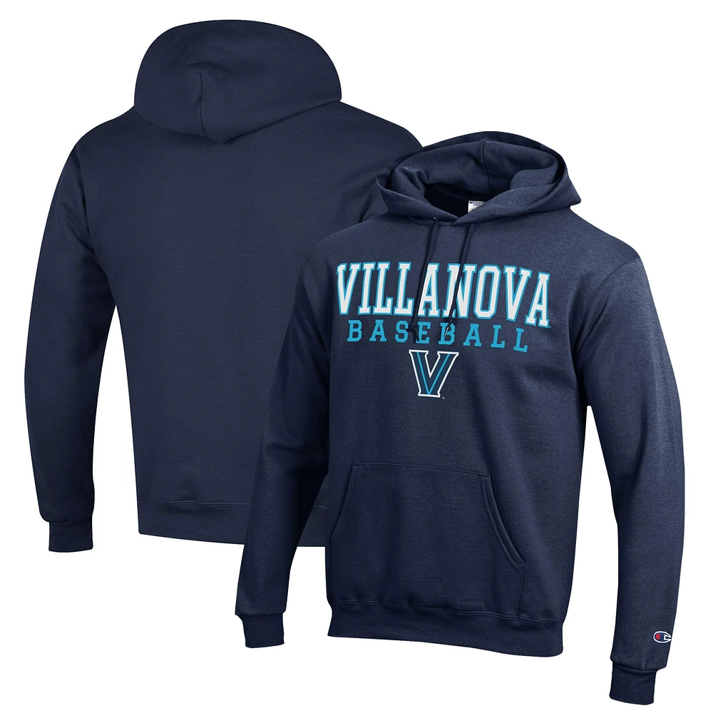Men's Champion Navy Villanova Wildcats Stack Baseball Powerblend Pullover Hoodie