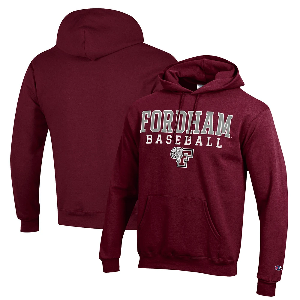 Men's Champion Maroon Fordham Rams Stack Baseball Powerblend Pullover Hoodie