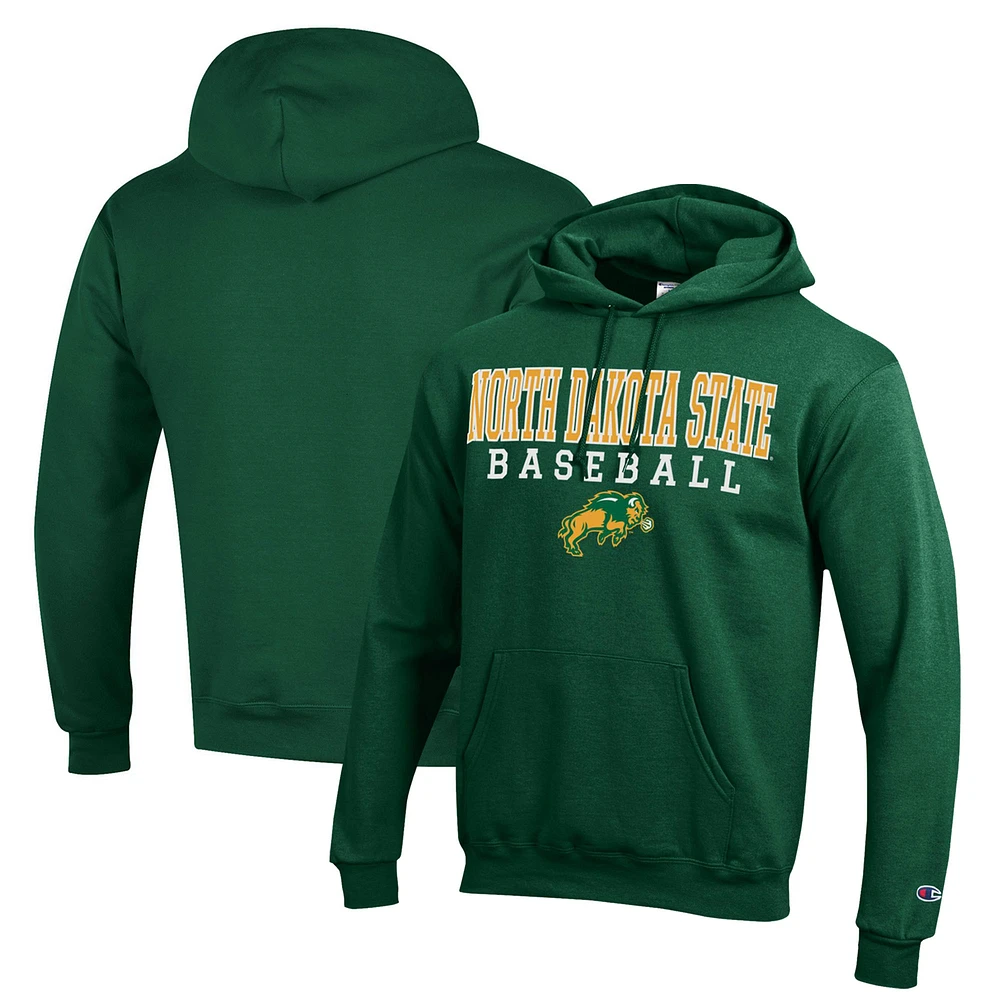 Men's Champion Green NDSU Bison Stack Baseball Powerblend Pullover Hoodie