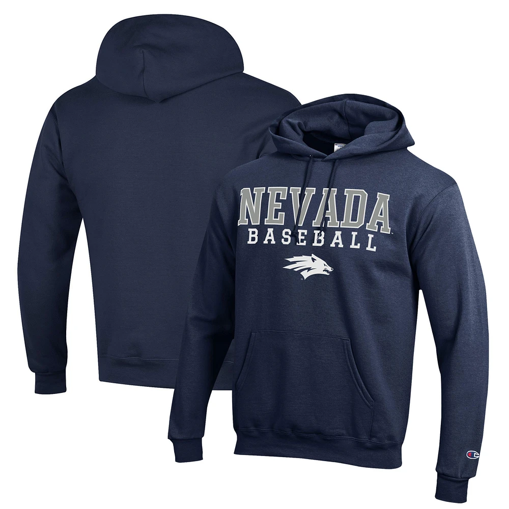 Men's Champion Navy Nevada Wolf Pack Stack Baseball Powerblend Pullover Hoodie