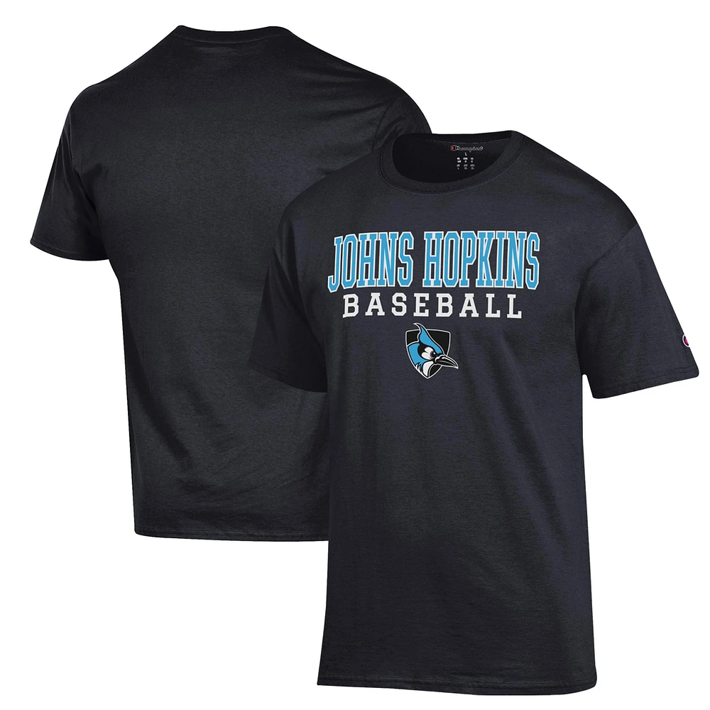 Men's Champion Black Johns Hopkins Blue Jays Stack Baseball T-Shirt