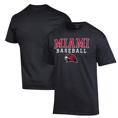 Men's Champion Black Miami University RedHawks Stack Baseball T-Shirt
