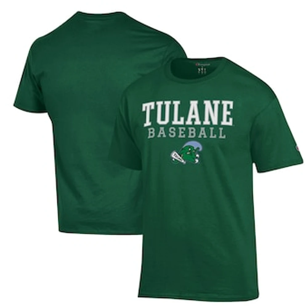 Men's Champion Green Tulane Wave Stack Baseball T-Shirt
