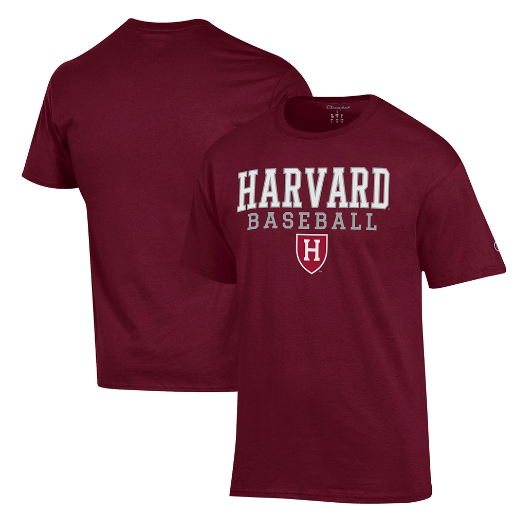 Men's Champion Crimson Harvard Stack Baseball T-Shirt