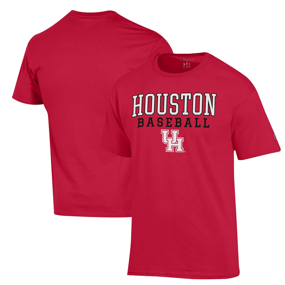 Men's Champion Red Houston Cougars Stack Baseball T-Shirt