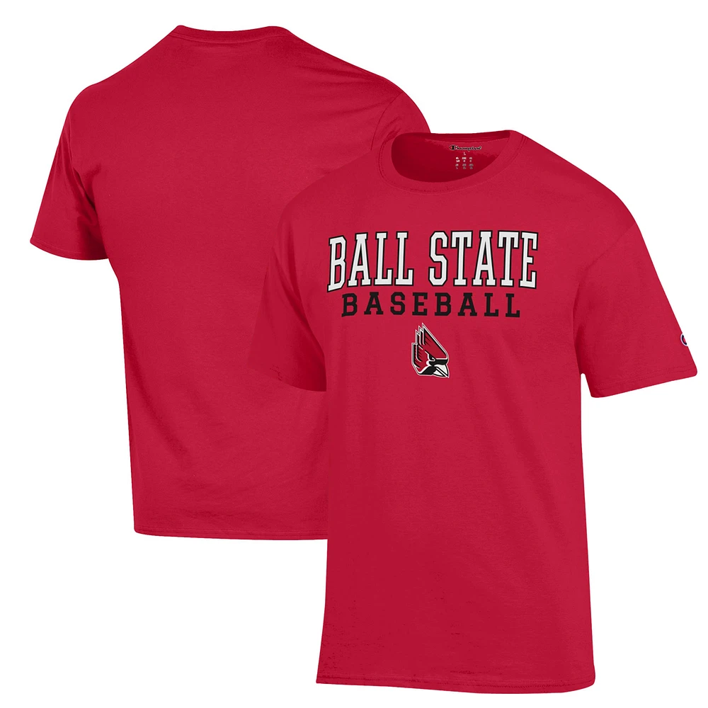 Men's Champion Cardinal Ball State Cardinals Stack Baseball T-Shirt