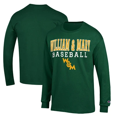 Men's Champion Green William & Mary Tribe Stack Baseball Long Sleeve T-Shirt