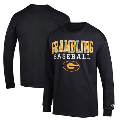 Men's Champion Black Grambling Tigers Stack Baseball Long Sleeve T-Shirt