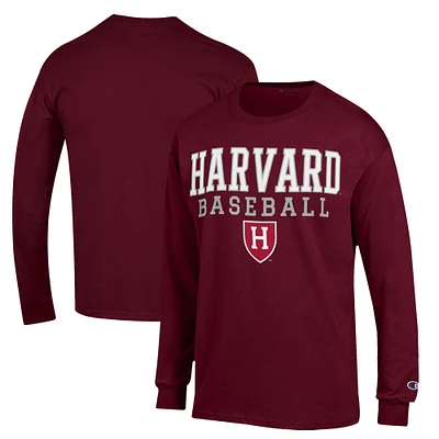 Men's Champion Crimson Harvard Stack Baseball Long Sleeve T-Shirt