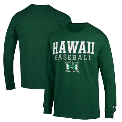 Men's Champion Green Hawaii Rainbow Warriors Stack Baseball Long Sleeve T-Shirt