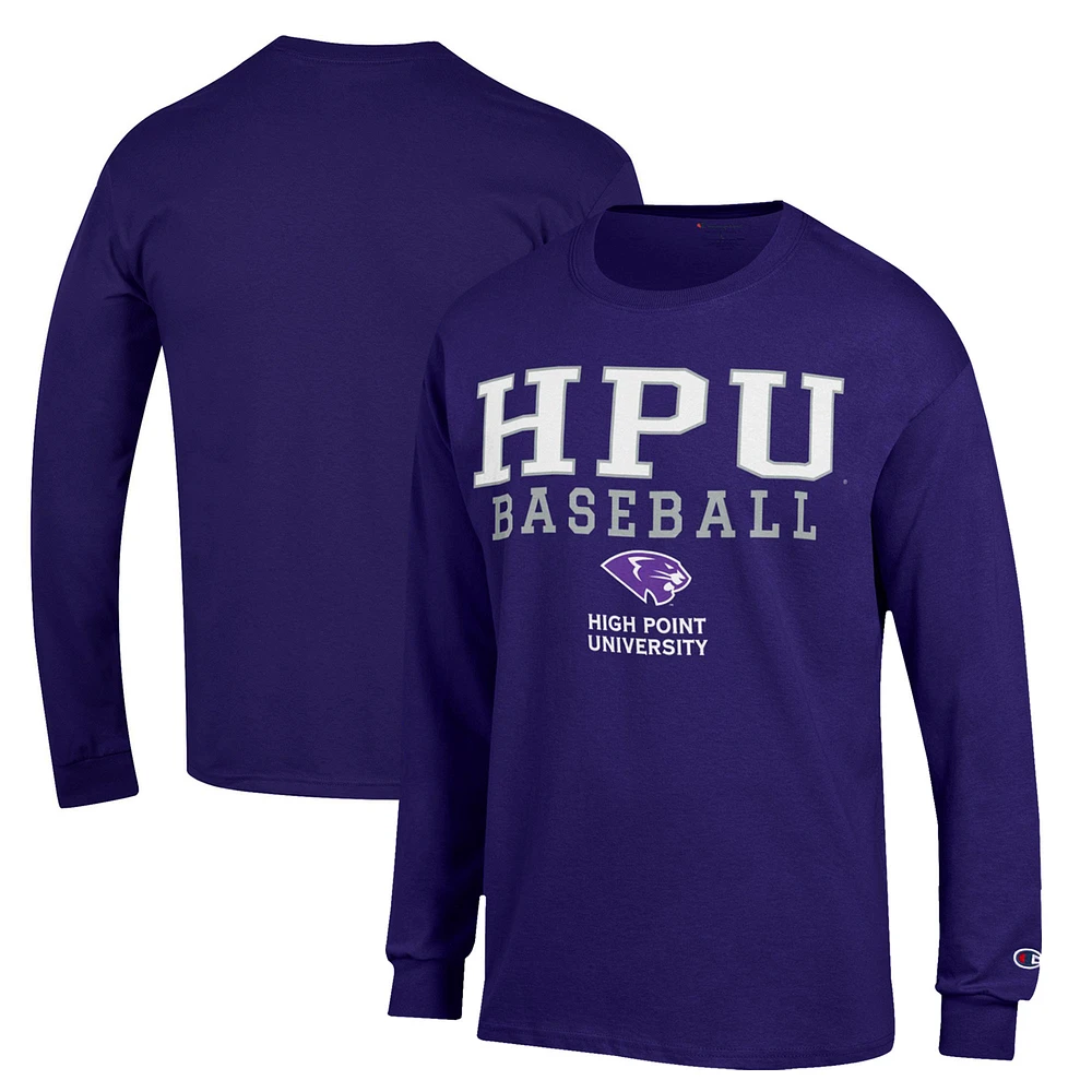 Men's Champion Purple High Point Panthers Stack Baseball Long Sleeve T-Shirt
