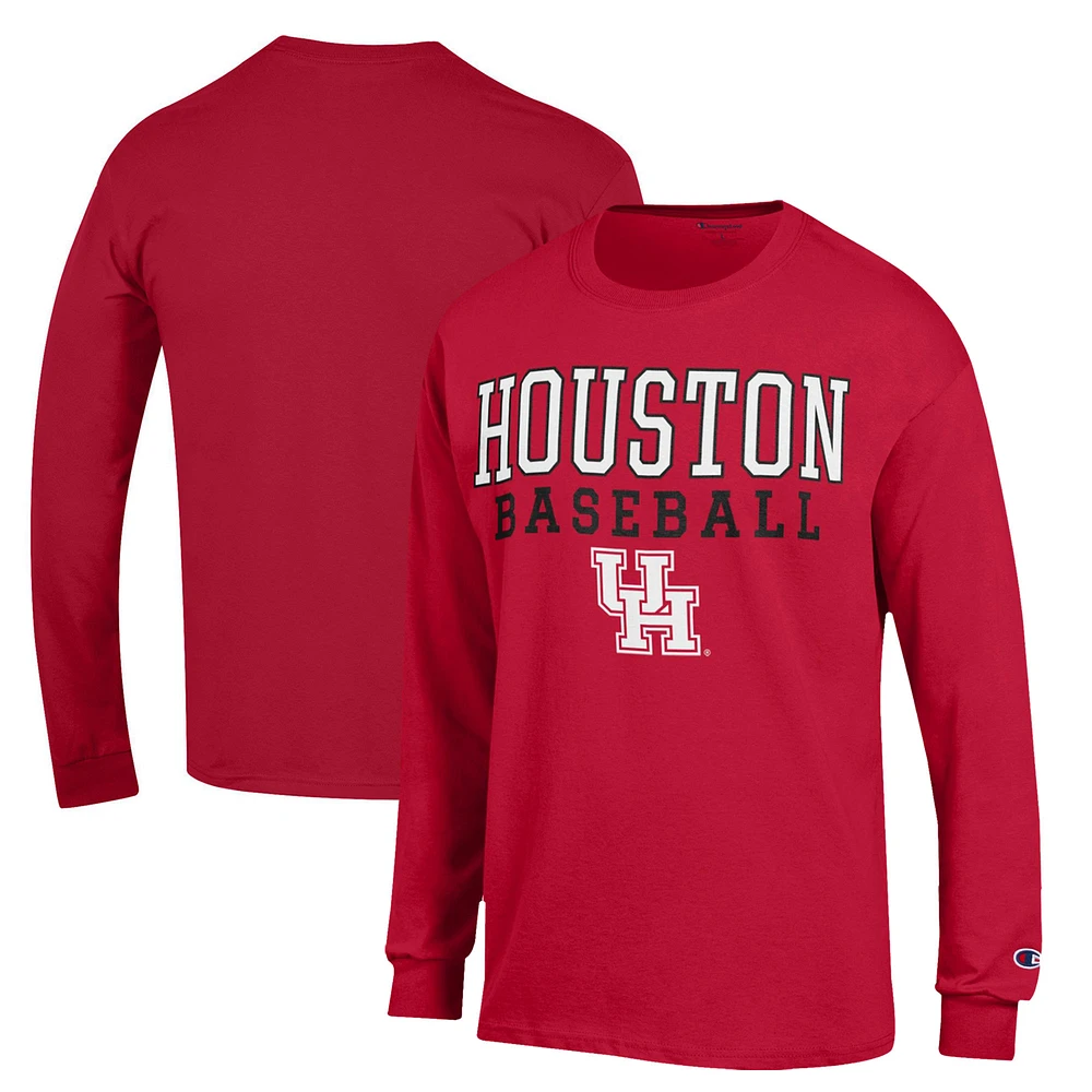 Men's Champion Red Houston Cougars Stack Baseball Long Sleeve T-Shirt
