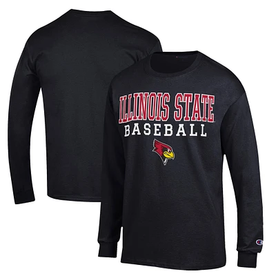 Men's Champion Black Illinois State Redbirds Stack Baseball Long Sleeve T-Shirt