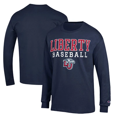 Men's Champion Navy Liberty Flames Stack Baseball Long Sleeve T-Shirt