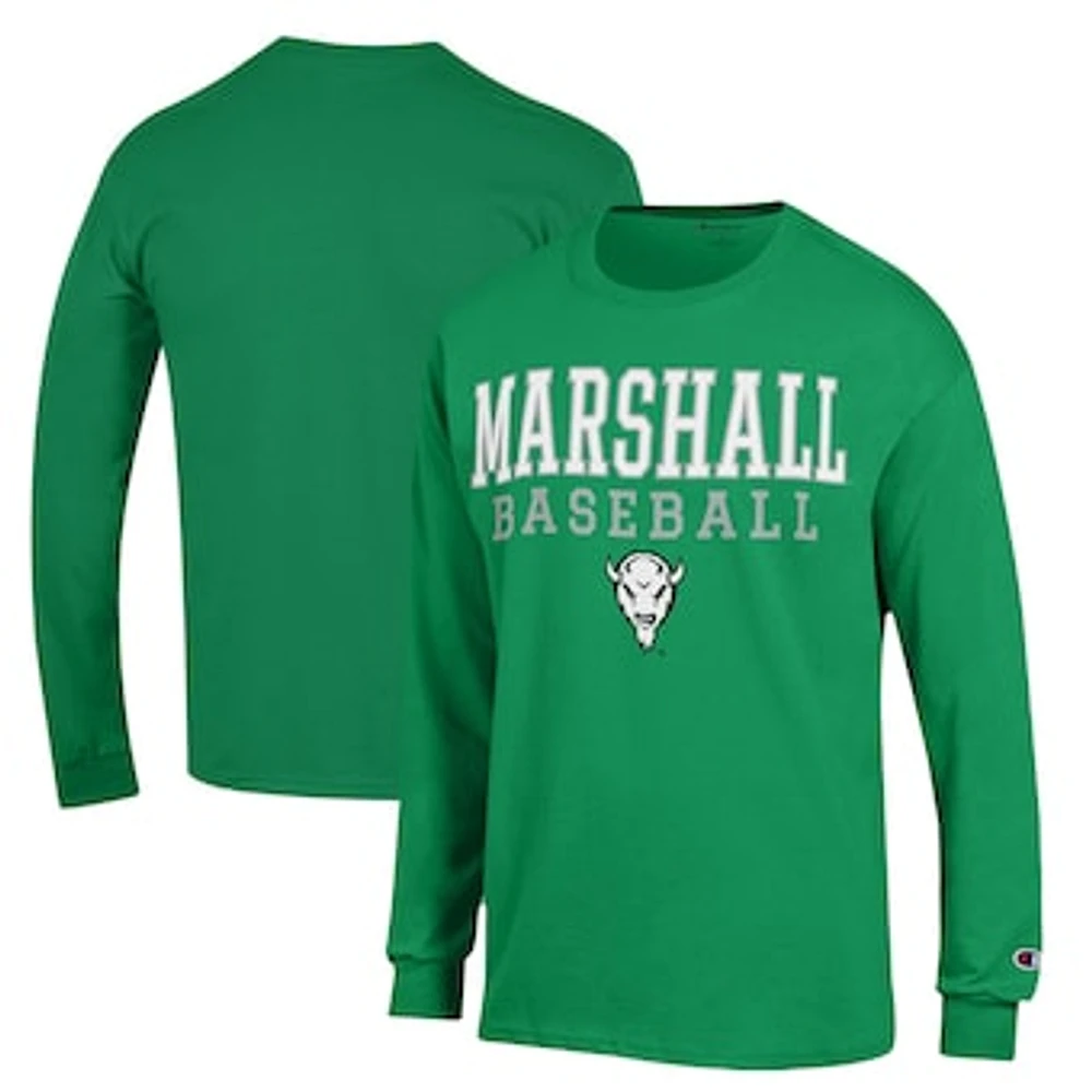 Men's Champion Kelly Green Marshall Thundering Herd Stack Baseball Long Sleeve T-Shirt