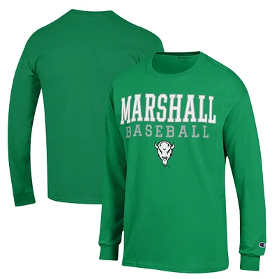 Men's Champion Kelly Green Marshall Thundering Herd Stack Baseball Long Sleeve T-Shirt