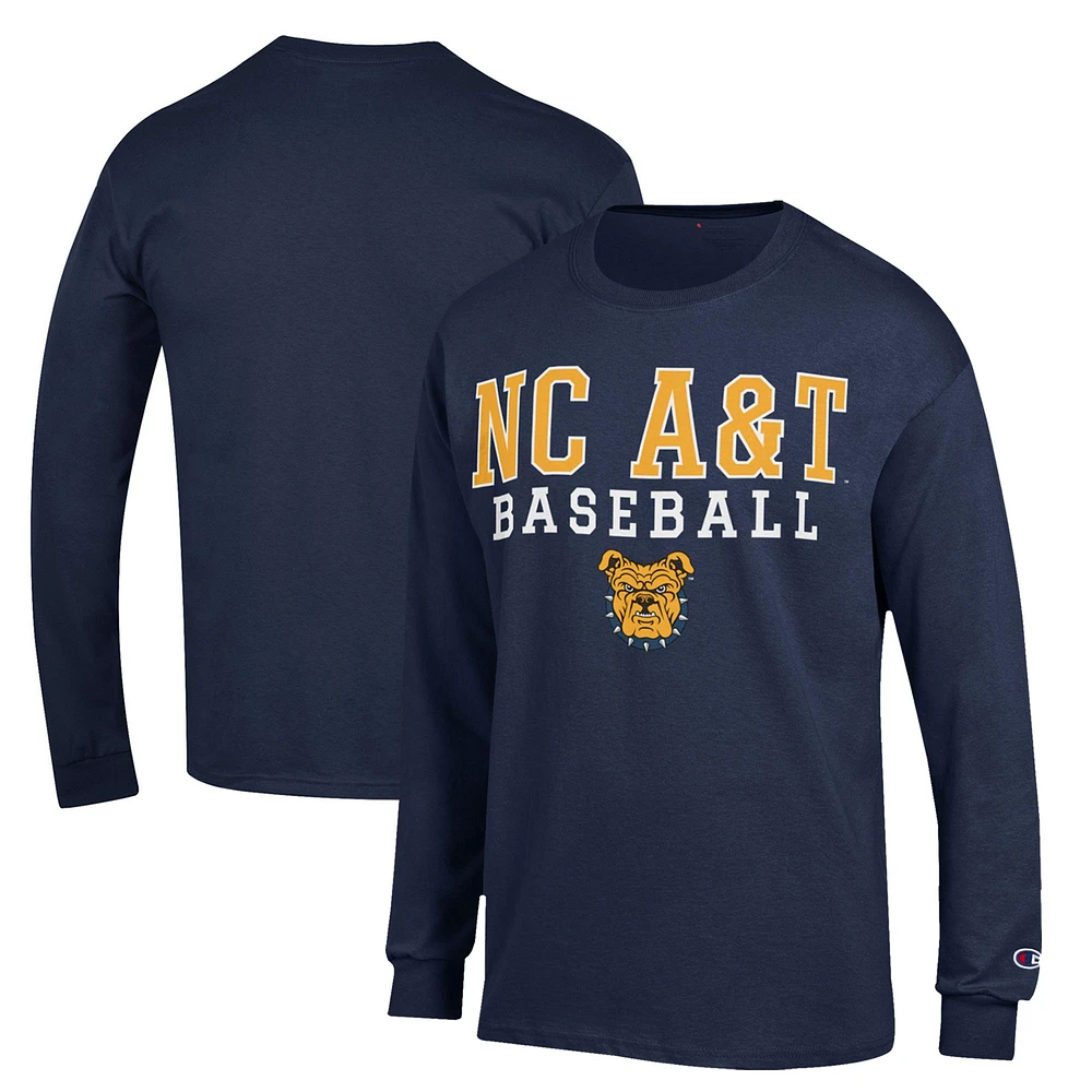 Men's Champion Navy North Carolina A&T Aggies Stack Baseball Long Sleeve T-Shirt