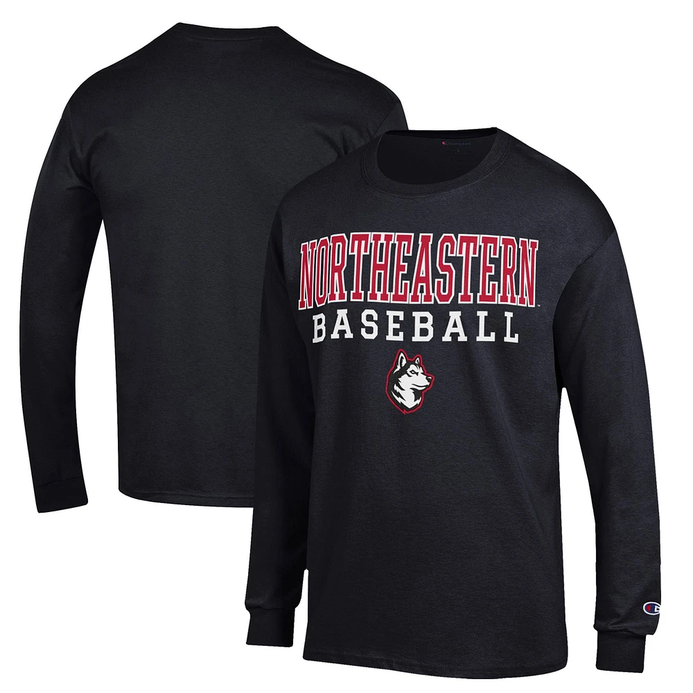 Men's Champion Black Northeastern Huskies Stack Baseball Long Sleeve T-Shirt