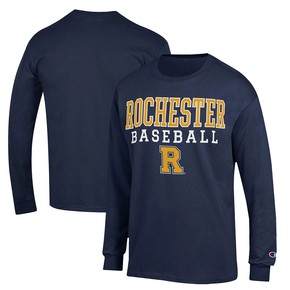 Men's Champion Navy Rochester Yellow Jackets Stack Baseball Long Sleeve T-Shirt